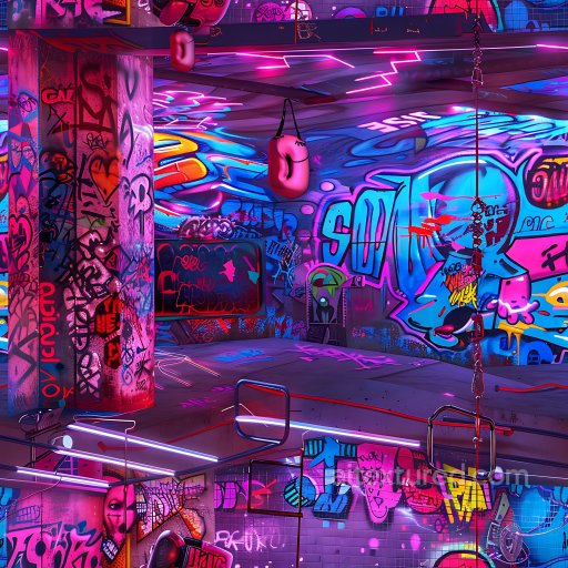 Seamless 3D PBR Graffiti Texture Featuring Neon Colors and Urban Street Art texture preview