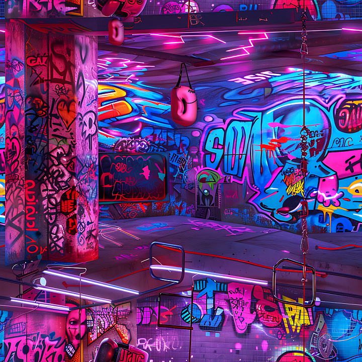 Graffiti Featuring Neon Colors and Urban Street Art seamless PBR texture preview