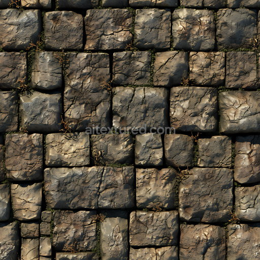 Seamless 3D Weathered Stone Wall PBR Texture with Natural Moss and Cracks