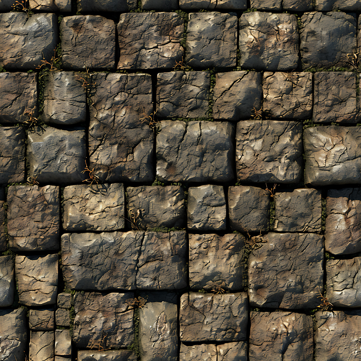 Weathered Stone Wall with Natural Moss and Cracks seamless PBR texture preview