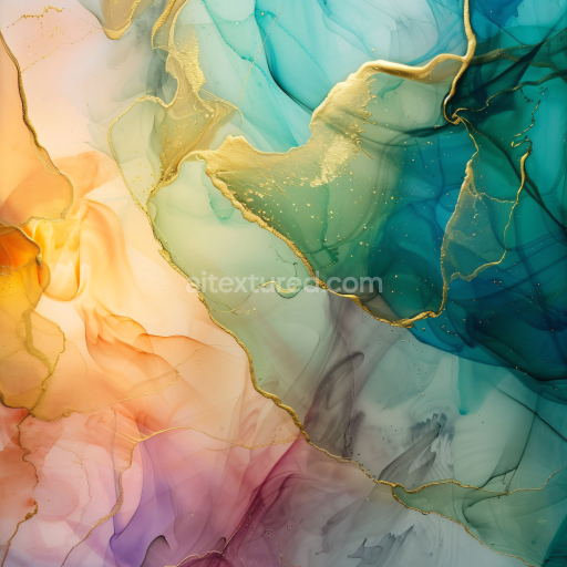 Preview — Seamless 3D Alcohol Ink PBR Texture Featuring Turquoise Swirls and Gold Veins