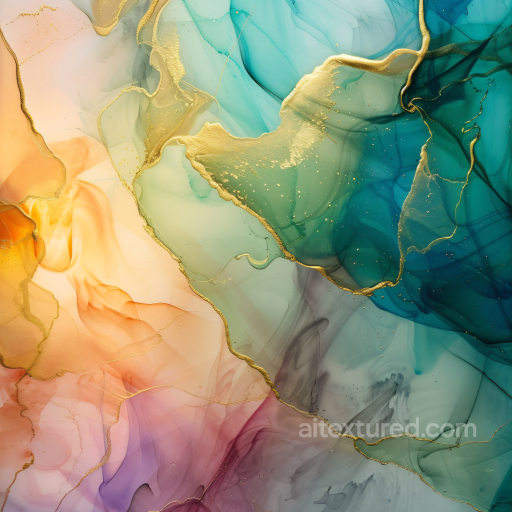 Alcohol Ink PBR Texture Featuring Turquoise Swirls and Gold Veins texture preview