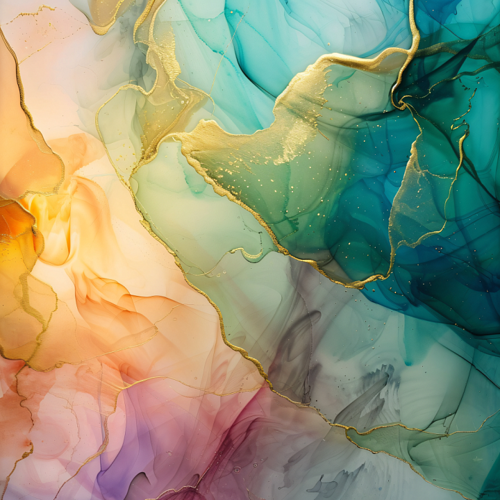 Alcohol Ink Featuring Turquoise Swirls and Gold Veins seamless PBR texture preview