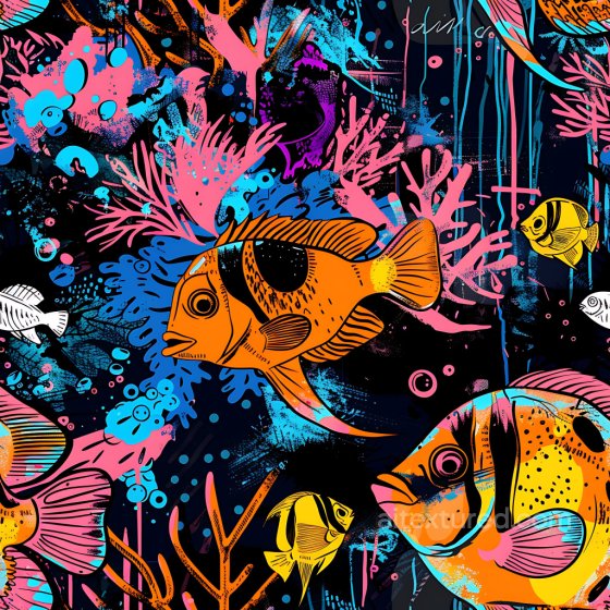 Graffiti Texture Featuring Vibrant Coral Reef Fish and Abstract Oceanic Patterns Graffiti texture preview