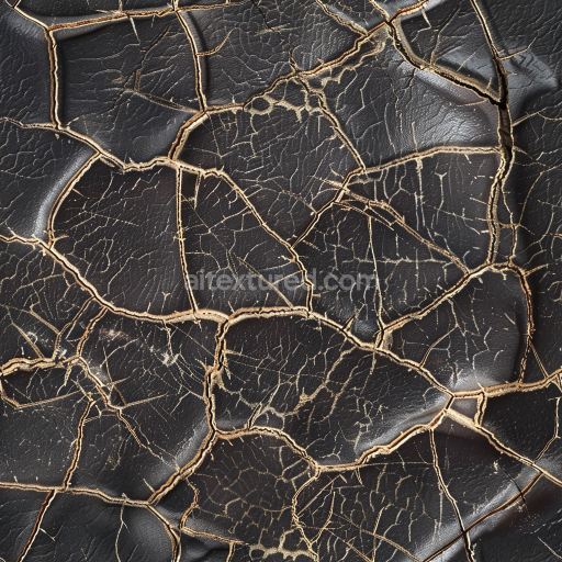 Seamless Cracked Black Leather PBR Texture with Deep Creases and Weathered Surface