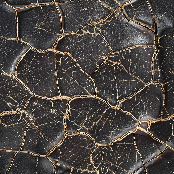Cracked Black Leather with Deep Creases and Weathered Surface seamless PBR texture preview
