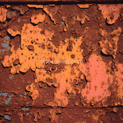 Seamless 3D Rusty Metal Cracked Paint PBR Texture with Flaking Orange and Brown Rust