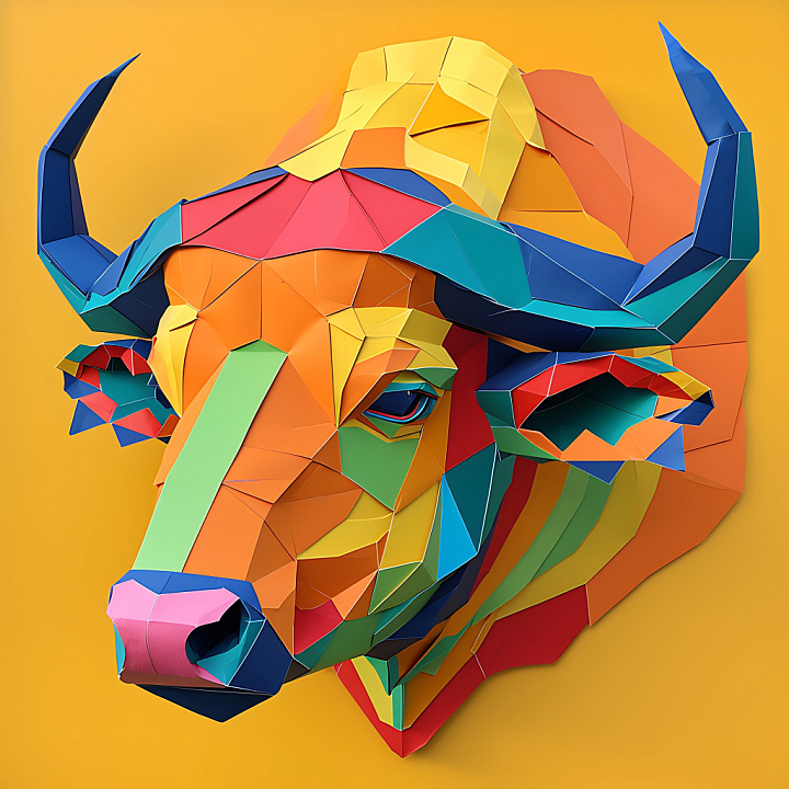 Animal of Origami-Style Multicolor Bull Head seamless PBR texture preview