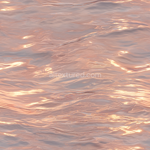 Seamless 3D PBR Water Texture Featuring Soft Sunset-Colored Reflective Waves