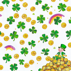 seamless Seamless 3D PBR Texture with St Patrick Shamrock Clovers and Gold Coins texture 8k free download PBR
