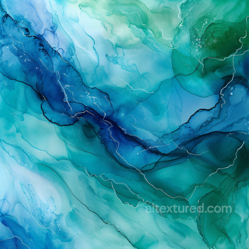 Alcohol Ink PBR Texture with Teal and Blue Fluid Waves and Delicate Veining seamless Alcohol ink PBR texture