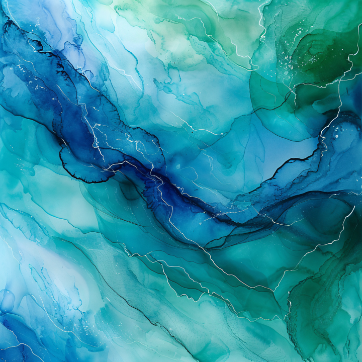 Alcohol Ink with Teal and Blue Fluid Waves and Delicate Veining seamless PBR texture preview