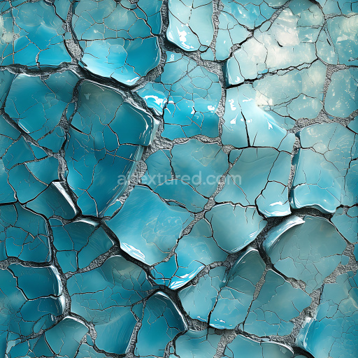Seamless 3D Cracked & Holes PBR Texture of Glossy Blue Ceramic Shards