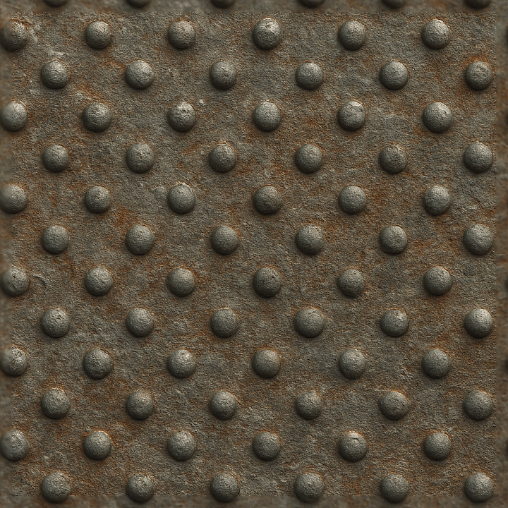 Tactile Plate With Embossed Dots On Oxidized Steel Surface seamless PBR texture preview