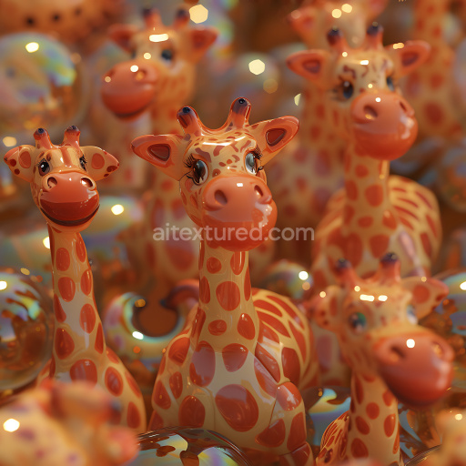 Seamless 3D PBR Inflated Vinyl Panels Texture with Glossy Orange Giraffe Pattern