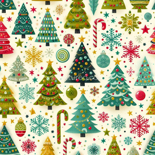 Seamless 3D PBR Texture Featuring Colorful Christmas Trees and Snowflakes