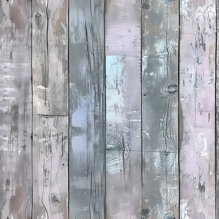 Weathered Painted Wood Planks with Faded Pastels and Cracked Finish seamless PBR texture preview