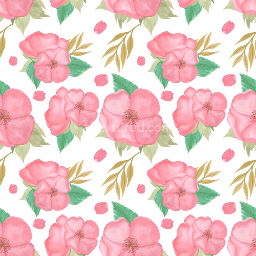 Seamless 3D PBR Texture of Hand-Painted Pink Flowers with Green Leaves