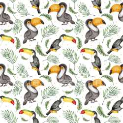 Pattern Bundle - Seamless 3D Pattern PBR Texture Featuring Watercolor Tropical Toucans and Green Leaves texture preview
