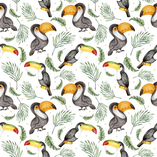 Pattern PBR Texture Featuring Watercolor Tropical Toucans and Green Leaves seamless Pattern Bundle PBR texture