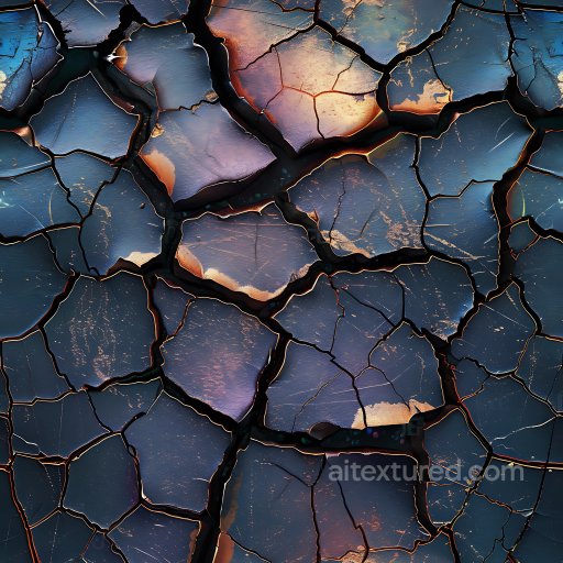Cracked Metal Surface Texture with Iridescent Color and Jagged Fractures seamless Cracked & Holes PBR texture