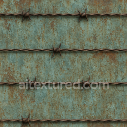 seamless Seamless 3d texture pbr 8k barbed wire fence with oxidized metal and weathered paint details texture 8k free download PBR