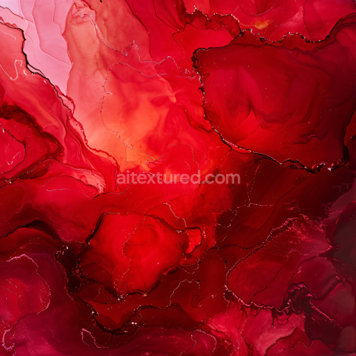 Seamless 3D Alcohol Ink PBR Texture with Deep Red Marbling and Fluid Ink Flow