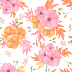 seamless Seamless 3D PBR Texture Featuring Soft Pink and Orange Watercolor Flowers texture 8k free download PBR