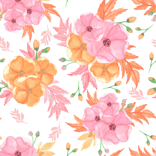 Seamless 3D PBR Texture Featuring Soft Pink and Orange Watercolor Flowers