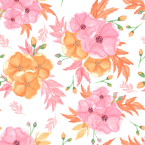 Featuring Soft Pink and Orange Watercolor Flowers seamless Pink Flower PBR texture