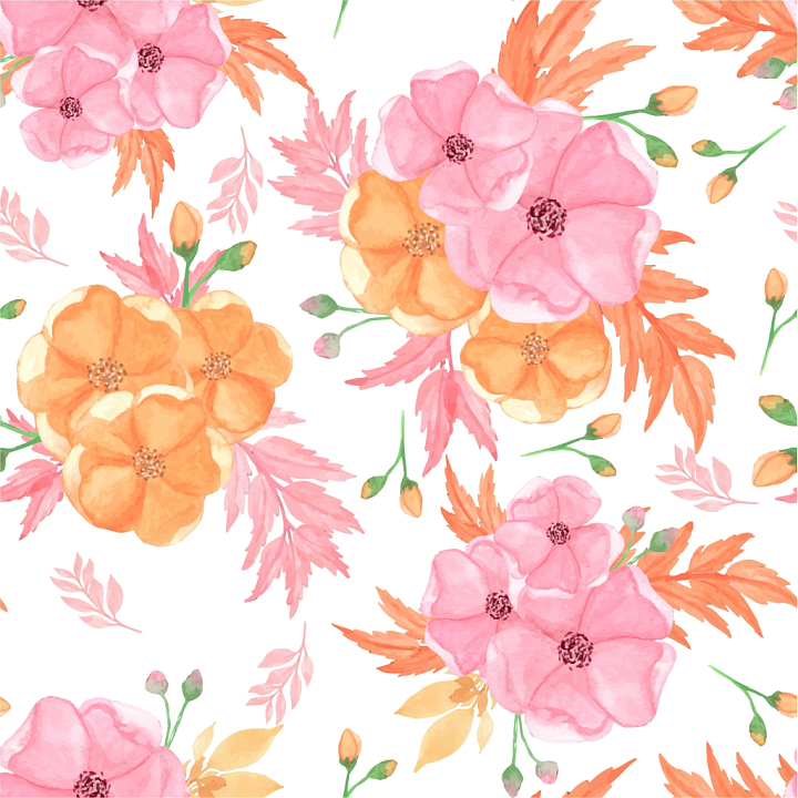 Featuring Soft Pink and Orange Watercolor Flowers seamless PBR texture preview