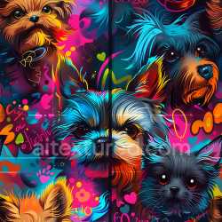 seamless Seamless 3D PBR Graffiti Texture Featuring Vibrant Dog Portraits and Neon Tags texture 8k free download PBR
