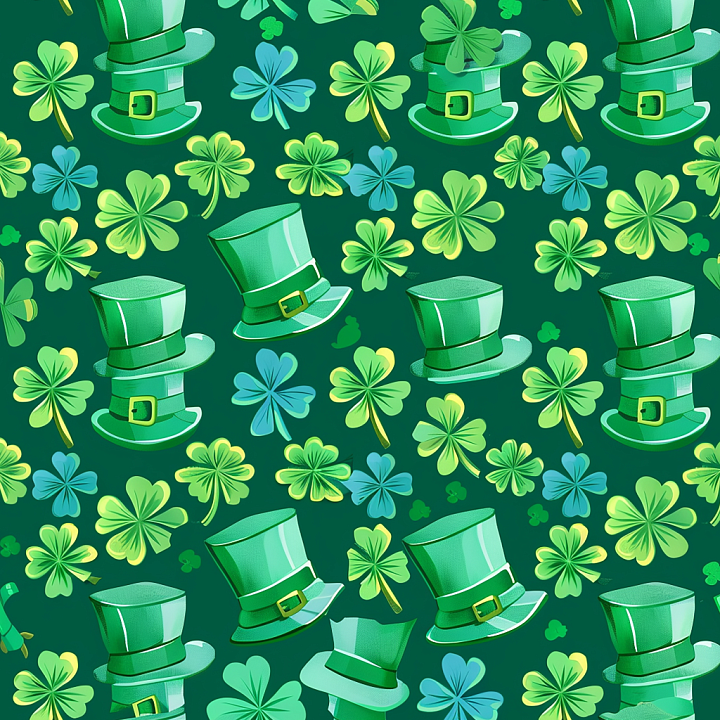 Digital Paper Featuring Green St Patrick Hats and Shamrocks seamless PBR texture preview