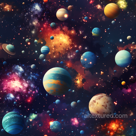 Space PBR Texture Featuring Galactic Planets and Vibrant Nebula Clouds Star, space, planets texture preview