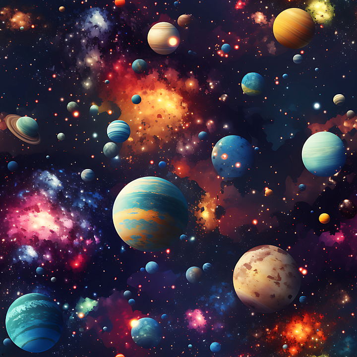 Space Featuring Galactic Planets and Vibrant Nebula Clouds seamless PBR texture preview