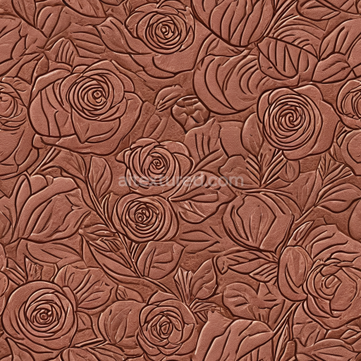 Seamless 3D Embossed Floral Brown Leather PBR Texture with Detailed Rose Pattern