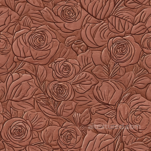 Embossed Floral Brown Leather PBR Texture with Detailed Rose Pattern seamless Leather PBR texture