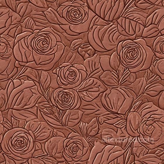 Embossed Floral Brown Leather PBR Texture with Detailed Rose Pattern Leather texture preview