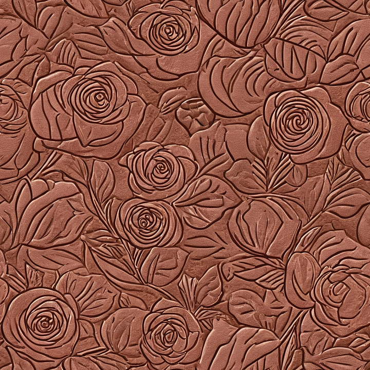 Embossed Floral Brown Leather with Detailed Rose Pattern seamless PBR texture preview