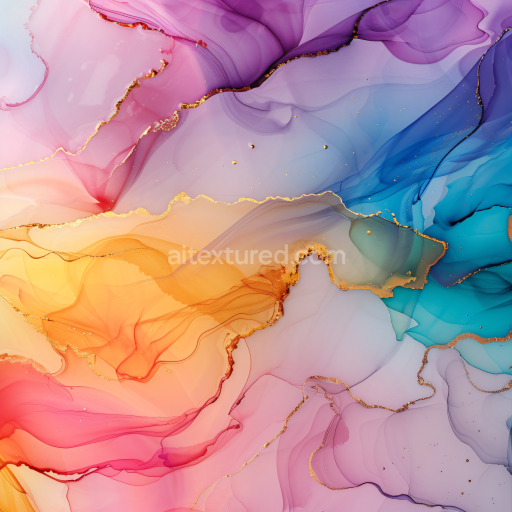 Seamless 3D Alcohol Ink PBR Texture with Vibrant Multicolor Fluid Waves and Gold Veins