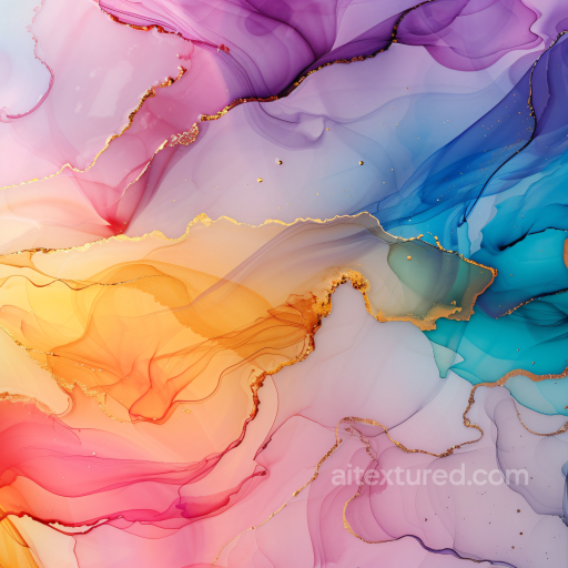 Alcohol Ink PBR Texture with Vibrant Multicolor Fluid Waves and Gold Veins seamless Alcohol ink PBR texture
