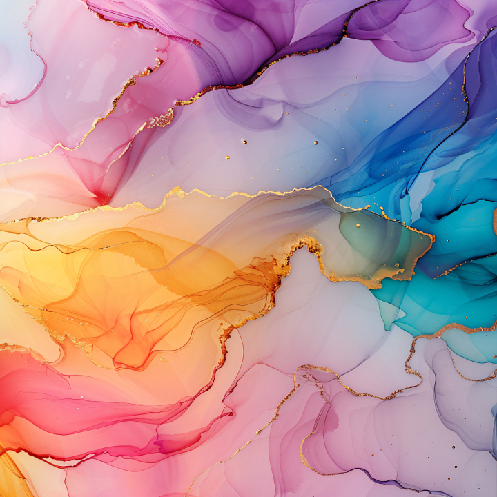 Alcohol Ink with Vibrant Multicolor Fluid Waves and Gold Veins seamless PBR texture preview