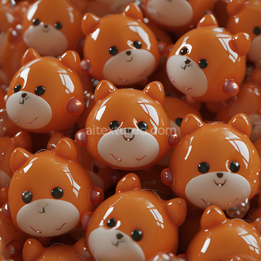 Seamless 3D Inflated PBR Texture of Glossy Orange Toy Bear Faces