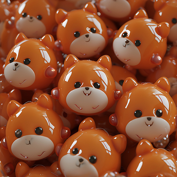 Inflated of Glossy Orange Bear Toy Faces seamless PBR texture preview