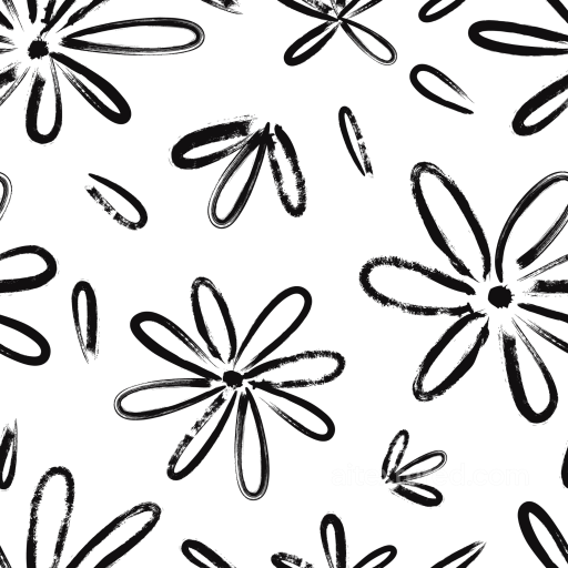 with Black Brush Stroke Floral Pattern on White seamless White & Black PBR texture