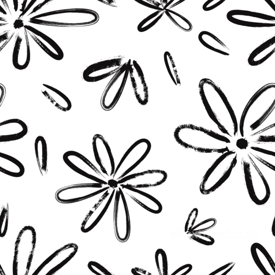 with Black Brush Stroke Floral Pattern on White White & Black texture preview