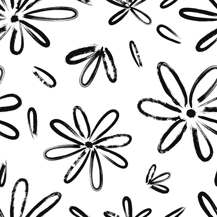 with Black Brush Stroke Floral Pattern on White seamless PBR texture preview