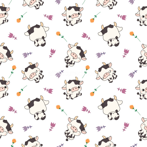 Pattern Bundle - Seamless 3D Pattern PBR Texture Featuring Playful Cartoon Cows and Delicate Floral Motifs texture preview