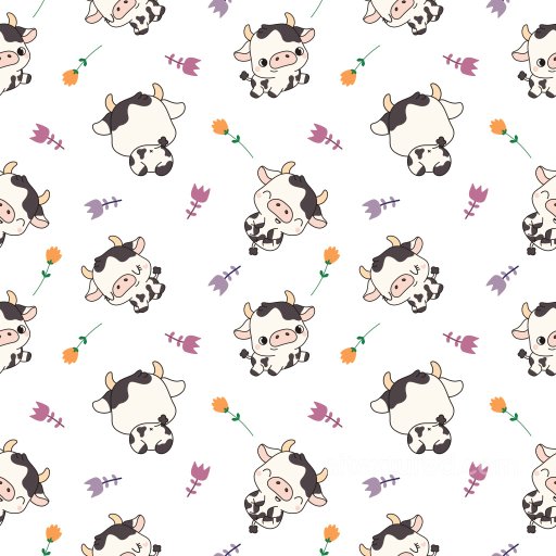 Pattern PBR Texture Featuring Playful Cartoon Cows and Delicate Floral Motifs seamless Pattern Bundle PBR texture