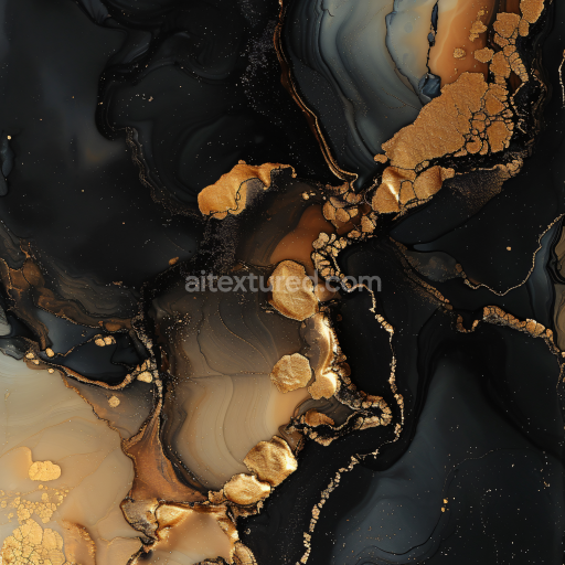 Seamless 3D Alcohol Ink PBR Texture Featuring Luxurious Gold Veins on Black Background